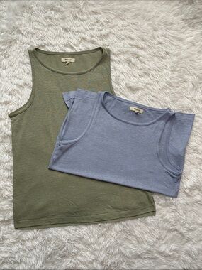 ✨ bundle✨ Madewell Olive Green & Light Blue Ribbed Tank Tops - 2 Pack